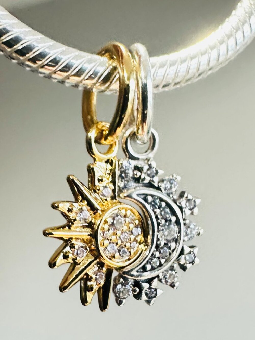 NEW Authentic Pandora Silver Charm Splittable Sun & Moon Dangle Charm #763585C01